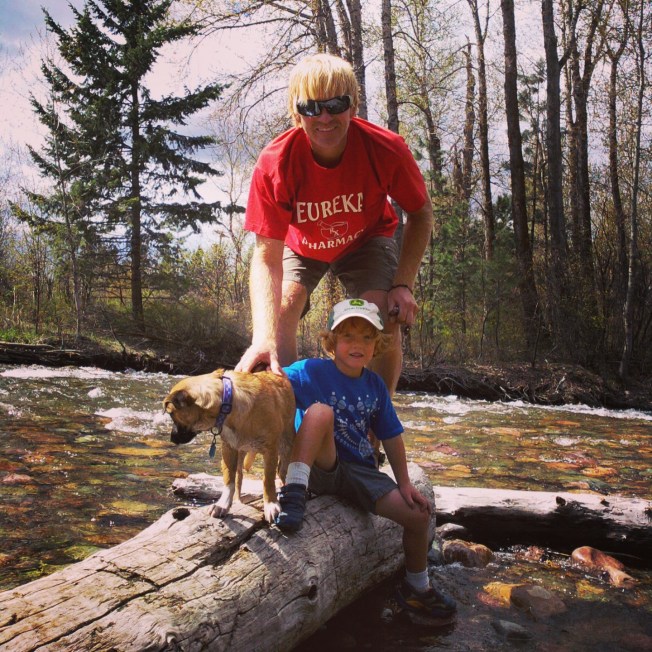 Mark, Owen and Rosie at Rattlesnake Creek shortly after returning to Montana.