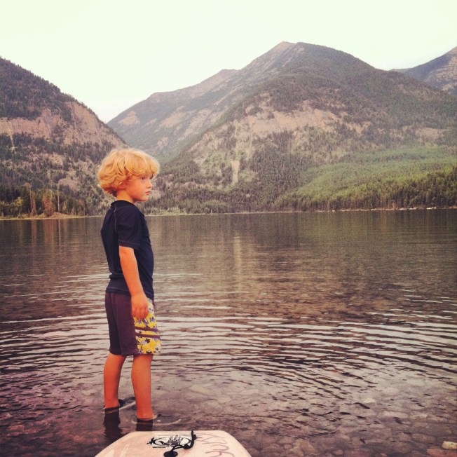 Owen at Holland Lake with his boogie board. 