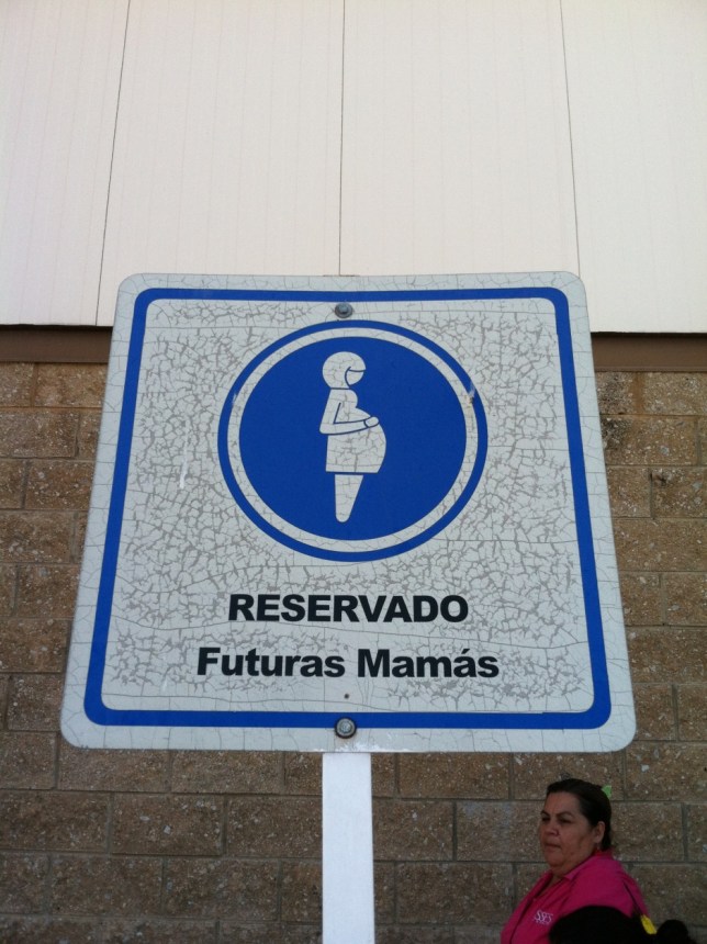 A sign in the grocery store parking lot.